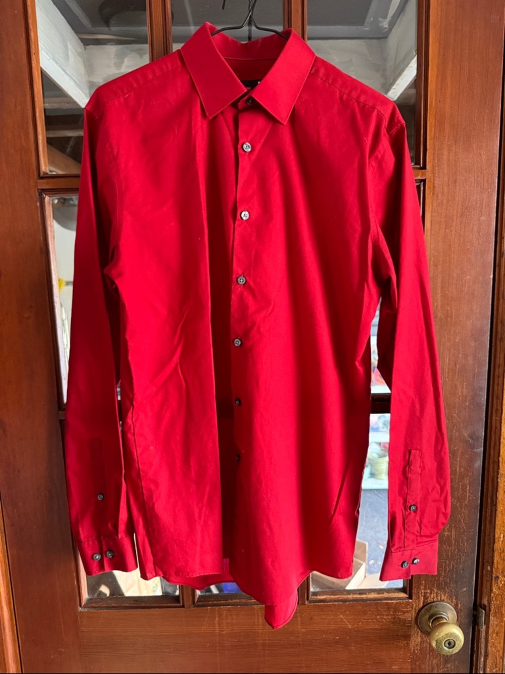 jf j.ferrar Men's Bright Red Long-Sleeve Dress Shirt